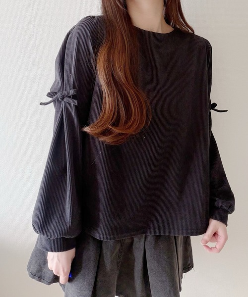 Nana(ナナ)の「コーデュロイリボントップス(Tシャツ/カットソー・レディース・ベージュ/チャコールグレー・FREE)」の18枚目の写真