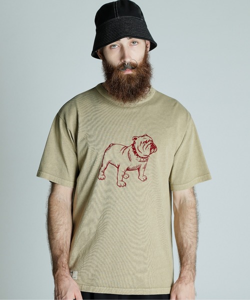 Schott(ショット)の「Schott/ショット/PIGMENT T-SHIRT FLOCKY BULLDOG/ピグメント Tシャツ フロッキーブルドッグ(Tシャツ/カットソー・メンズ・ホワイト/ブラック/ベージュ・XL/L/M/2XL)」の3枚目の写真