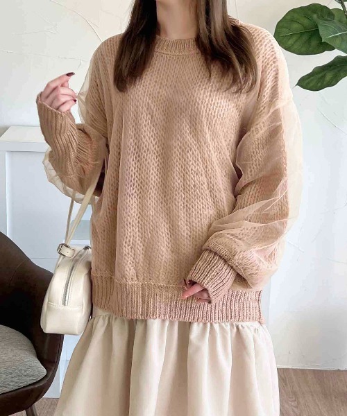 apres jour clair（アプレジュールクレア）の「【apres jour clair】チュールシアーニット【ZOZOTOWN限定アイテム】（ニット/セーター・レディース・アイボリー/ピンクベージュ/グレー・フリー/X-LARGE）」の3枚目の写真