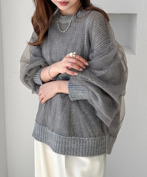 apres jour clair（アプレジュールクレア）の「【apres jour clair】チュールシアーニット【ZOZOTOWN限定アイテム】（ニット/セーター・レディース・アイボリー/ピンクベージュ/グレー・フリー/X-LARGE）」の2枚目の写真