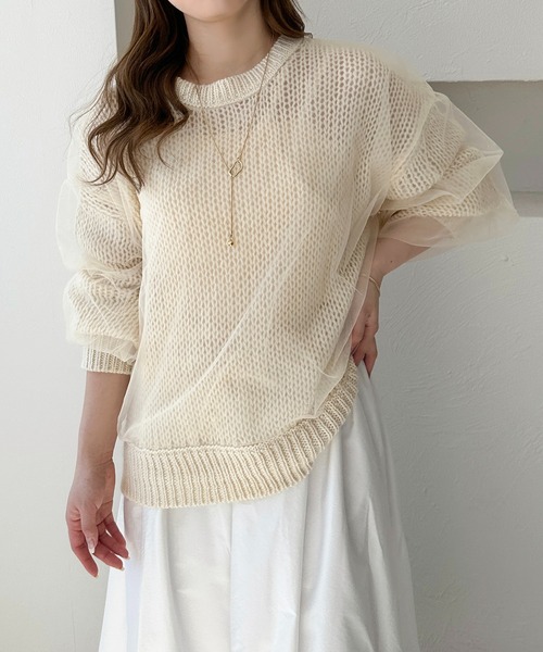 apres jour clair（アプレジュールクレア）の「【apres jour clair】チュールシアーニット【ZOZOTOWN限定アイテム】（ニット/セーター・レディース・アイボリー/ピンクベージュ/グレー・フリー/X-LARGE）」の4枚目の写真