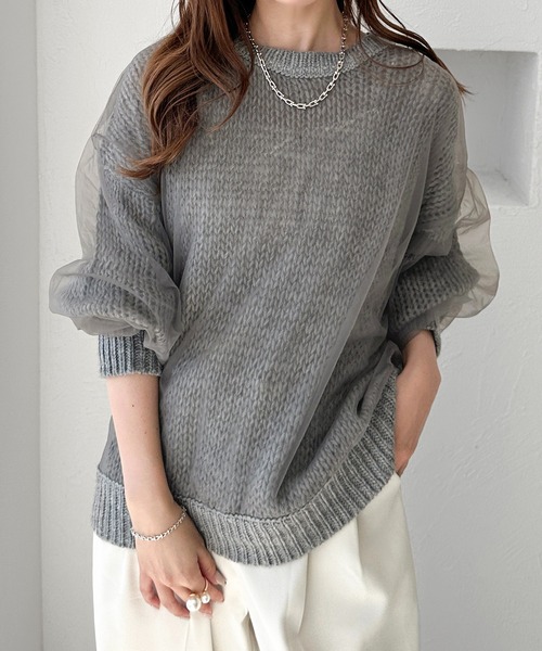 apres jour clair（アプレジュールクレア）の「【apres jour clair】チュールシアーニット【ZOZOTOWN限定アイテム】（ニット/セーター・レディース・アイボリー/ピンクベージュ/グレー・フリー/X-LARGE）」の9枚目の写真