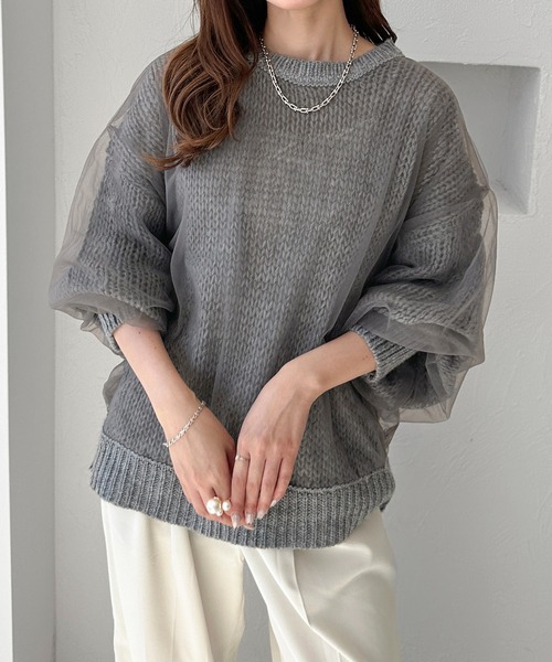 apres jour clair（アプレジュールクレア）の「【apres jour clair】チュールシアーニット【ZOZOTOWN限定アイテム】（ニット/セーター・レディース・アイボリー/ピンクベージュ/グレー・フリー/X-LARGE）」の10枚目の写真