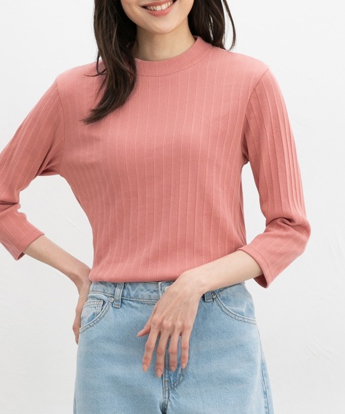Honeys(ハニーズ)の「【UVカット】7分袖ハイネックTシャツ(Tシャツ/カットソー・レディース・オフホワイト/ブルー/アイボリー/ブラック/ピンク/ライトグリーン/キャメル・L/LL/M/S)」の7枚目の写真