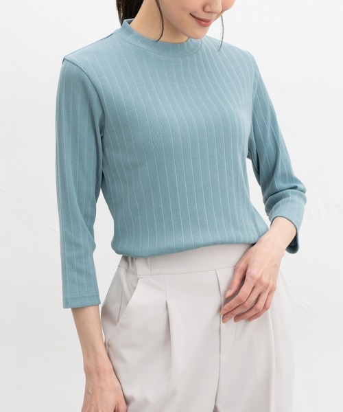 Honeys(ハニーズ)の「【UVカット】7分袖ハイネックTシャツ(Tシャツ/カットソー・レディース・オフホワイト/ブルー/アイボリー/ブラック/ピンク/ライトグリーン/キャメル・L/LL/M/S)」の19枚目の写真