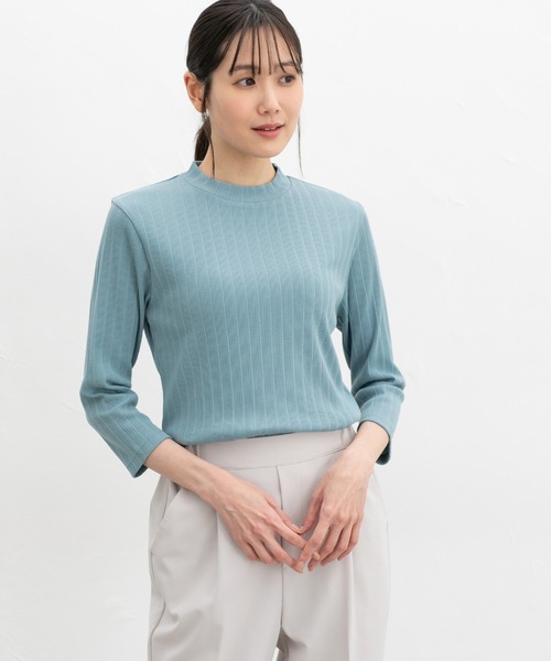 Honeys(ハニーズ)の「【UVカット】7分袖ハイネックTシャツ(Tシャツ/カットソー・レディース・オフホワイト/ブルー/アイボリー/ブラック/ピンク/ライトグリーン/キャメル・L/LL/M/S)」の20枚目の写真