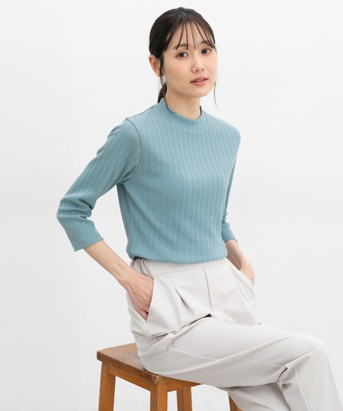 Honeys(ハニーズ)の「【UVカット】7分袖ハイネックTシャツ(Tシャツ/カットソー・レディース・オフホワイト/ブルー/アイボリー/ブラック/ピンク/ライトグリーン/キャメル・L/LL/M/S)」の21枚目の写真