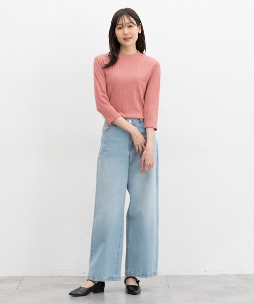 Honeys(ハニーズ)の「【UVカット】7分袖ハイネックTシャツ(Tシャツ/カットソー・レディース・オフホワイト/ブルー/アイボリー/ブラック/ピンク/ライトグリーン/キャメル・L/LL/M/S)」の22枚目の写真