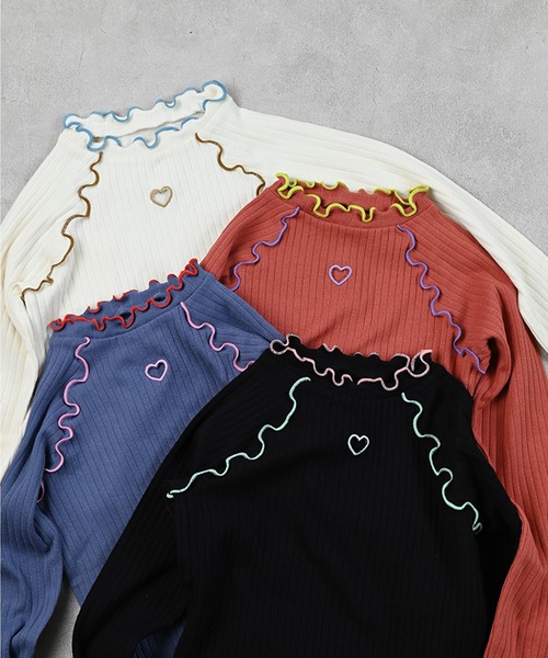 MARKEY'S(マーキーズ)の「ハートポイントメローリブカットソー(Tシャツ/カットソー・キッズ・ブルー/ブラック/ブラウン/オフホワイト・90/100/110/120/130/140/150)」の5枚目の写真