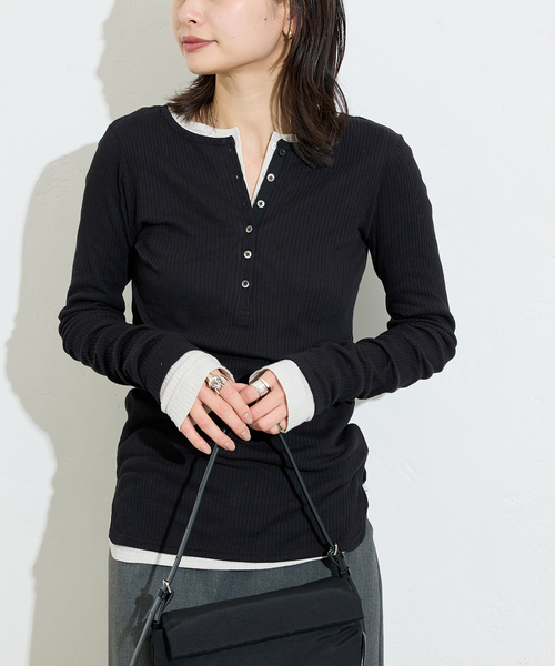 JOURNAL STANDARD（ジャーナルスタンダード）の「《追加》シアーテレコヘンリーネックプルオーバー（Tシャツ/カットソー・レディース・ピンク/ブラック/ベージュ/ライトグレー・FREE）」の2枚目の写真