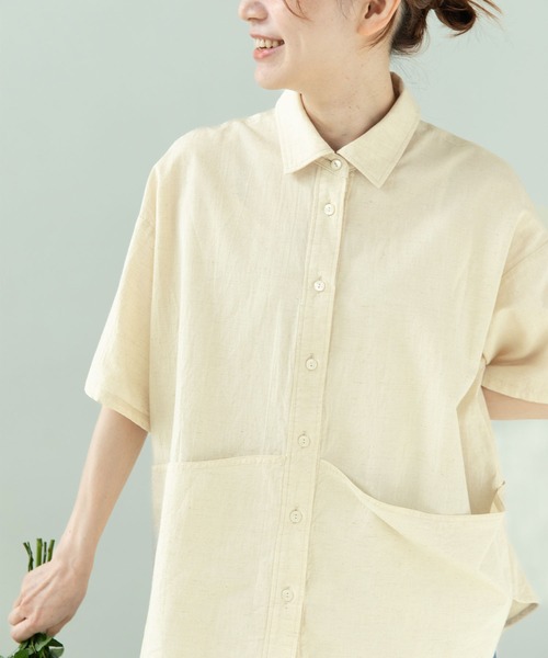 PAR ICI(パーリッシィ)の「コットンリネン 半袖ガーデンシャツ(シャツ/ブラウス・レディース・アイボリー/ブラック/グレー・FREE)」の20枚目の写真