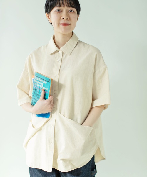 PAR ICI(パーリッシィ)の「コットンリネン 半袖ガーデンシャツ(シャツ/ブラウス・レディース・アイボリー/ブラック/グレー・FREE)」の11枚目の写真