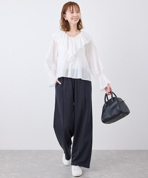 ROPE' PICNIC（ロペピクニック）の「ロゴ刺繍入りワイドスウェットパンツ（その他パンツ・レディース・ライトグレー/ネイビー・36/38）」の13枚目の写真