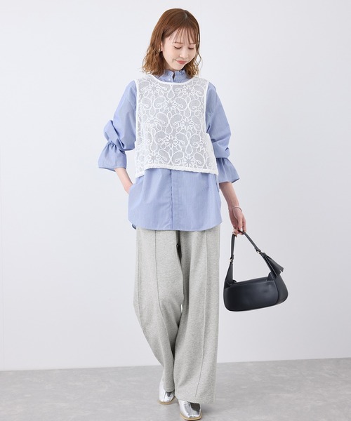 ROPE' PICNIC（ロペピクニック）の「ロゴ刺繍入りワイドスウェットパンツ（その他パンツ・レディース・ライトグレー/ネイビー・36/38）」の10枚目の写真