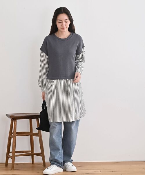 rps（アールピーエス）の「ニットソーベストレイヤード風チュニック（チュニック・レディース・グレー/チャコールグレー/ネイビー・フリー）」の4枚目の写真