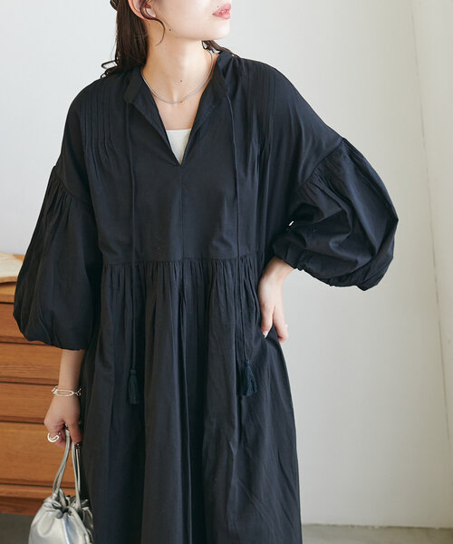 DISCOAT 新品 袖バルーン切り替えギャザーワンピース India】袖バルーン切替ギャザーワンピース（ワンピース
