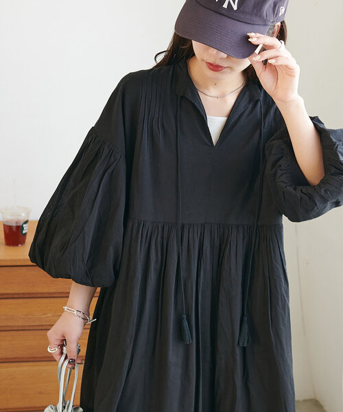 India】袖バルーン切替ギャザーワンピース（ワンピース）｜DISCOAT