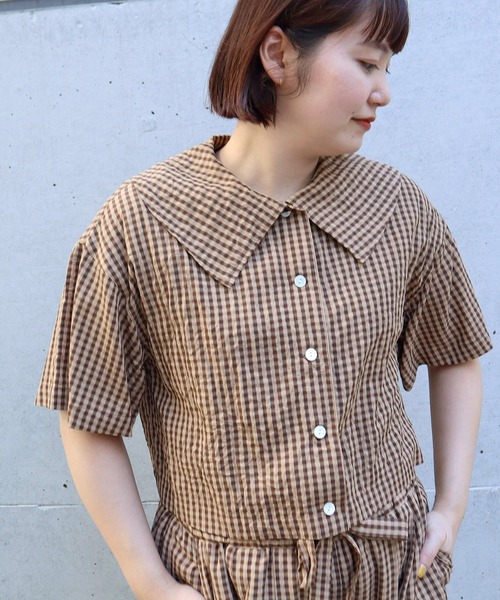 ブラウス シャツ Dobby Smock Blouse レディース moment+ ブラウス シャツ シフォンジョーゼットフロントタック
