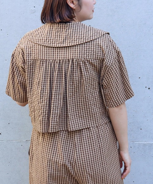CHILD WOMAN（チャイルドウーマン）の「☆ドビーギンガム 5分袖ショート前あきブラウス(セットアップ対応)（シャツ/ブラウス・レディース・ブラック/ブラウン・FREE）」の20枚目の写真