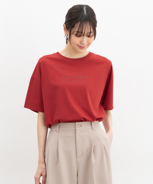 Honeys(ハニーズ)の「【ハニさら・接触冷感・UVカット】ロゴプリントTシャツ(Tシャツ/カットソー・レディース・レッド/ライトグリーン/ブラック/ホワイト×ブルー/ホワイト×ブラック/グリーン/ボルドー・S/M/LL/L)」の12枚目の写真