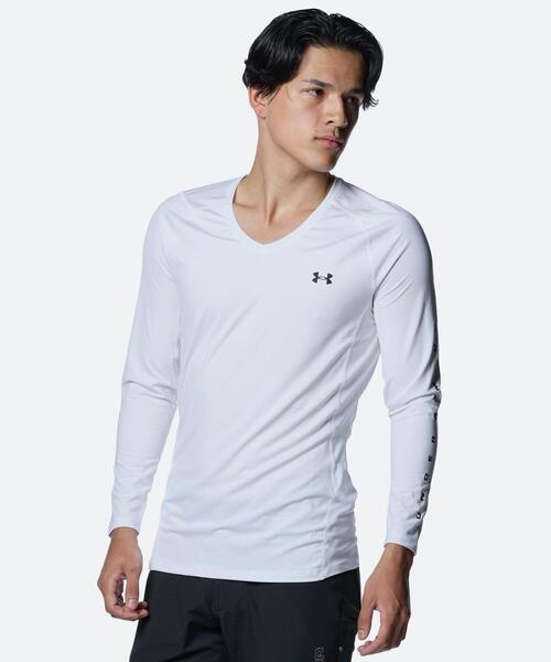 UNDER ARMOUR(アンダーアーマー)の「UAヒートギア フィッティド ロングスリーブ Vネックシャツ(ゴルフ/メンズ)(Tシャツ/カットソー・メンズ・ホワイト・3XL)」の1枚目の写真