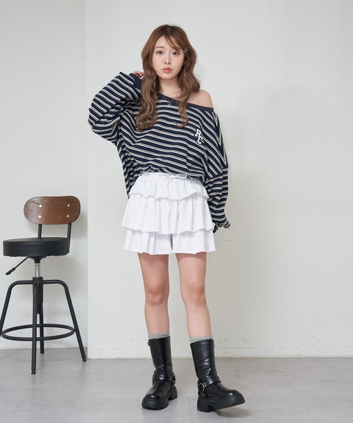 RAY CASSIN（レイカズン）の「ティアードスウェットミニスカート（スカート・レディース・グレー/ネイビー/ホワイト・FREE）」の6枚目の写真