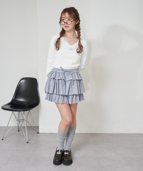 RAY CASSIN（レイカズン）の「ティアードスウェットミニスカート（スカート・レディース・グレー/ネイビー/ホワイト・FREE）」の17枚目の写真