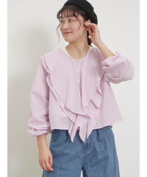 Samansa Mos2(サマンサ モスモス)の「フレアカラーブラウス(シャツ/ブラウス・レディース・ブラック/ピンク/グリーン/オフホワイト・F)」の4枚目の写真