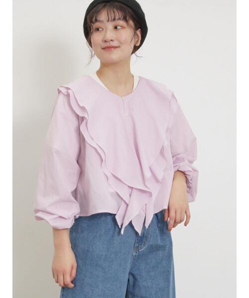 Samansa Mos2(サマンサ モスモス)の「フレアカラーブラウス(シャツ/ブラウス・レディース・ブラック/ピンク/グリーン/オフホワイト・F)」の8枚目の写真