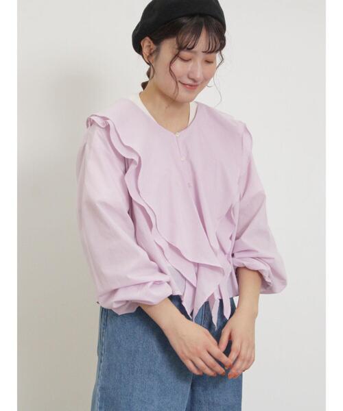 Samansa Mos2(サマンサ モスモス)の「フレアカラーブラウス(シャツ/ブラウス・レディース・ブラック/ピンク/グリーン/オフホワイト・F)」の9枚目の写真