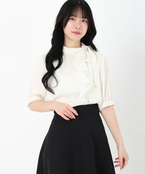 ストロベリーフィールズ　人気完売　リボン　プティローザニット セール】ノアストレッチⅡ_リボンパールネックニット（ニット