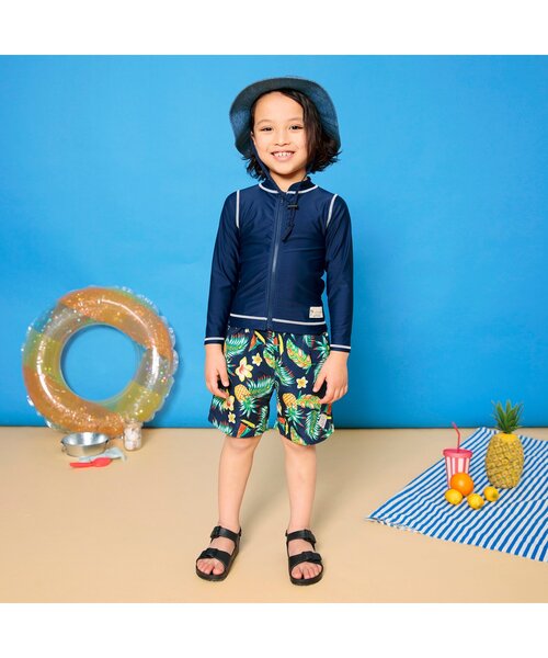 BREEZE（ブリーズ）の「【UVカット/ジュニア対応】前開き長袖ラッシュガード（ラッシュガード・キッズ・ターコイズブルー/ネイビー/レインボー・80/90/100/110/120/130/140/150）」の4枚目の写真