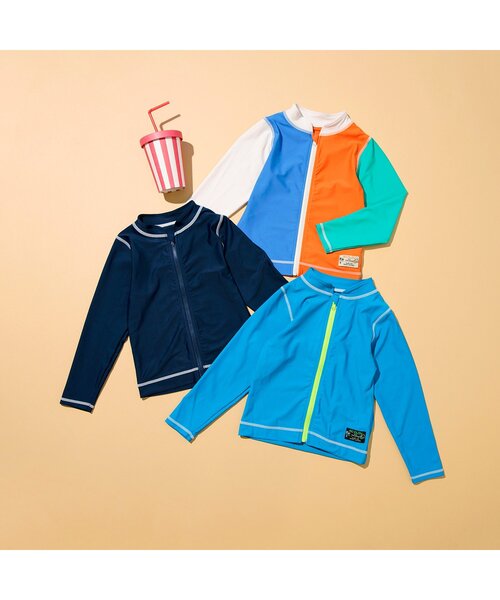 BREEZE（ブリーズ）の「【UVカット/ジュニア対応】前開き長袖ラッシュガード（ラッシュガード・キッズ・ターコイズブルー/ネイビー/レインボー・80/90/100/110/120/130/140/150）」の12枚目の写真