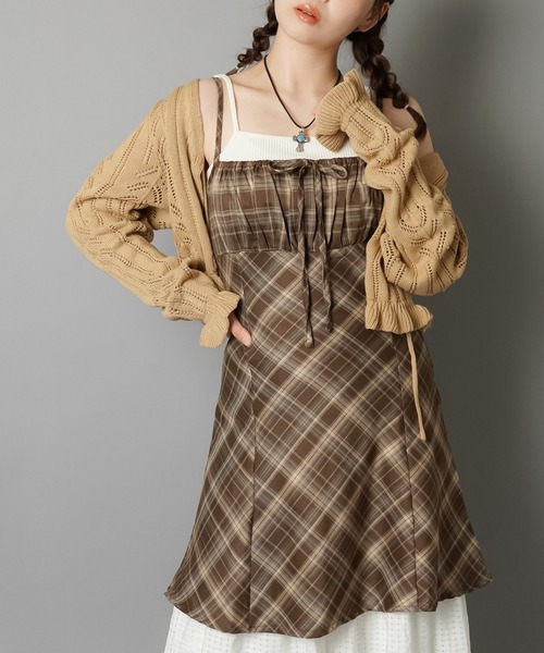 チェックリボンミニワンピース チェックリボンレースミニワンピース – charme