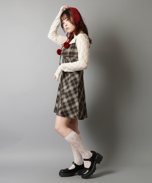 SPINNS（スピンズ）の「チェックリボンミニキャミワンピース（ワンピース・レディース・ブラック/サックスブルー/ベージュ/ブラウン・ONESIZE）」の18枚目の写真