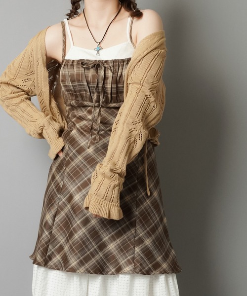 SPINNS（スピンズ）の「チェックリボンミニキャミワンピース（ワンピース・レディース・ブラック/サックスブルー/ベージュ/ブラウン・ONESIZE）」の15枚目の写真