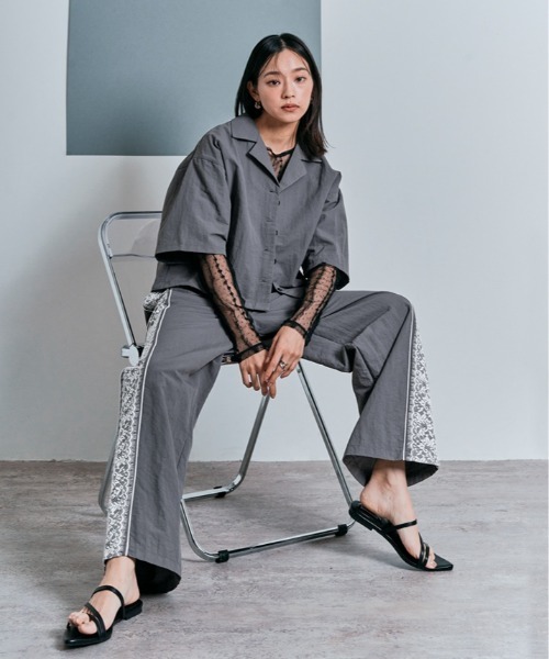 W:Huku(フーク)の「撥水 サファリシャツ ショート丈 ジャケット / 半袖 ハーフスリーブ(ノーカラージャケット・レディース・グレー/ベージュ系/ブラック・M/L)」の19枚目の写真