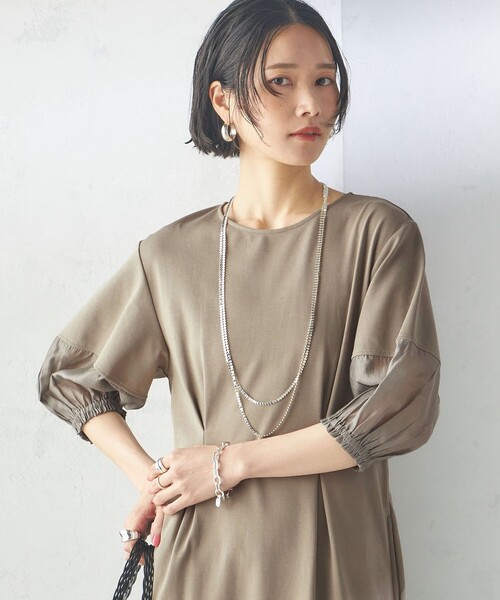 SHIPS(シップス)の「〈手洗い可能〉シアー スリーブ 切替 ジャージー ワンピース(ワンピース・レディース・ブラック/カーキ・ONE SIZE)」の21枚目の写真