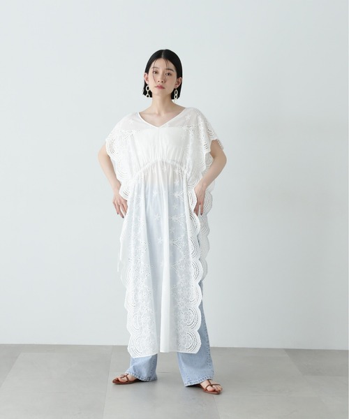 N.（N. Natural Beauty Basic）（エヌエヌナチュラルビューティーベーシック）の「スカラップレースワンピース（ワンピース・レディース・オフホワイト/ブラック・MEDIUM）」の6枚目の写真