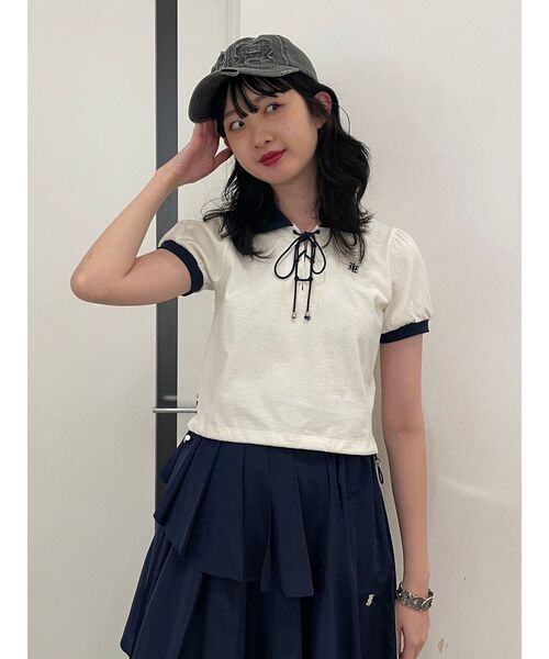 jouetie（ジュエティ）の「レースアップポロシャツ（ポロシャツ・レディース・ピンク/オフホワイト/ブルー/ブラック・MEDIUM）」の22枚目の写真