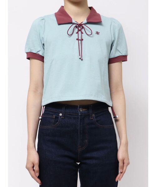 jouetie（ジュエティ）の「レースアップポロシャツ（ポロシャツ・レディース・ピンク/オフホワイト/ブルー/ブラック・MEDIUM）」の5枚目の写真