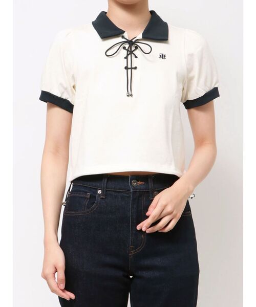 jouetie（ジュエティ）の「レースアップポロシャツ（ポロシャツ・レディース・ピンク/オフホワイト/ブルー/ブラック・MEDIUM）」の18枚目の写真