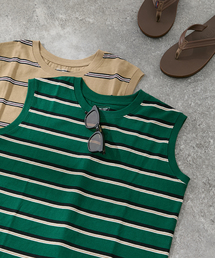 JOURNAL STANDARD（ジャーナルスタンダード）の「汗ジミ防止天竺ボーダーノースリーブ（Tシャツ/カットソー）」