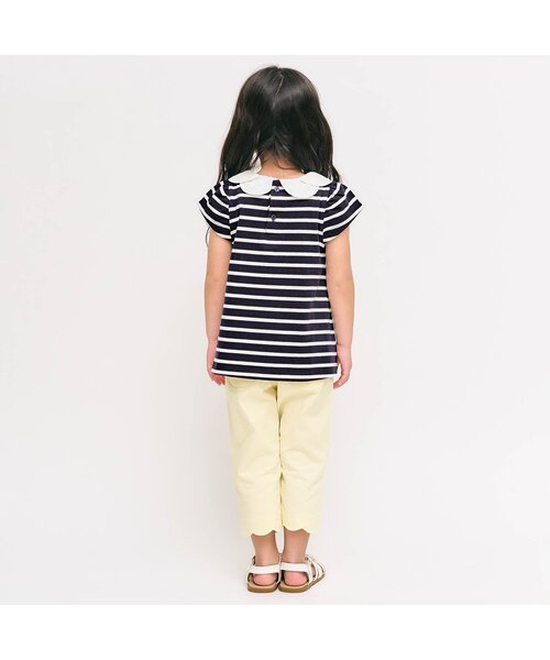 apres les cours（アプレレクール）の「【ジュニア対応】スカラップ衿ボーダー半袖チュニック（Tシャツ/カットソー・キッズ・レッド/ネイビー・130/140/80/90/100/110/120）」の4枚目の写真