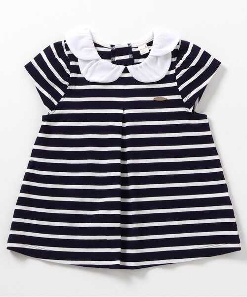 apres les cours（アプレレクール）の「【ジュニア対応】スカラップ衿ボーダー半袖チュニック（Tシャツ/カットソー・キッズ・レッド/ネイビー・130/140/80/90/100/110/120）」の7枚目の写真