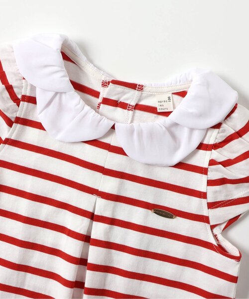 apres les cours（アプレレクール）の「【ジュニア対応】スカラップ衿ボーダー半袖チュニック（Tシャツ/カットソー・キッズ・レッド/ネイビー・130/140/80/90/100/110/120）」の12枚目の写真