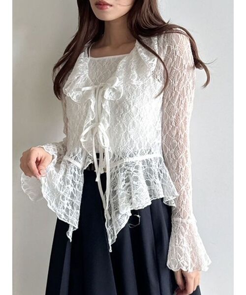 【SALE】　dazzlin　ラッフルヘムレースアンサンブル　0225327005 セール】ラッフルヘムレースアンサンブル（Tシャツ/カットソー
