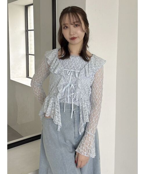 【SALE】　dazzlin　ラッフルヘムレースアンサンブル　0225327005 セール】ラッフルヘムレースアンサンブル（Tシャツ/カットソー
