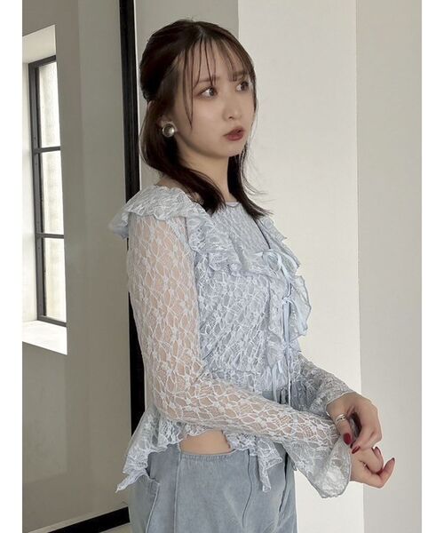 dazzlin(ダズリン)の「ラッフルヘムレースアンサンブル(Tシャツ/カットソー・レディース・ブルー/ブラック/オフホワイト・FREE)」の21枚目の写真