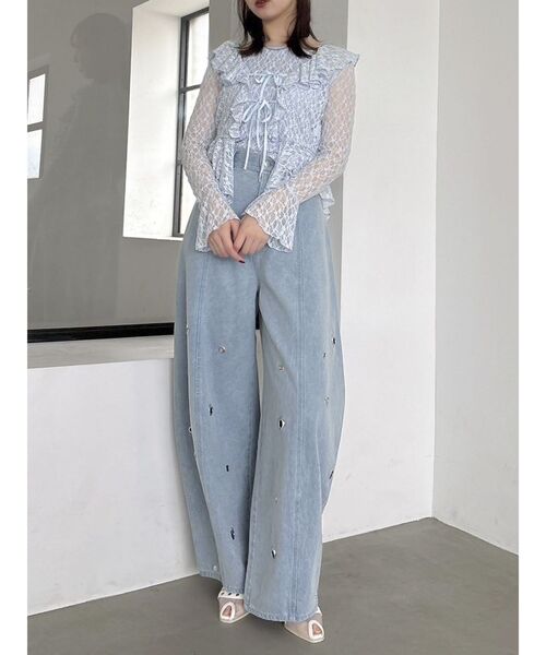 dazzlin(ダズリン)の「ラッフルヘムレースアンサンブル(Tシャツ/カットソー・レディース・ブルー/ブラック/オフホワイト・FREE)」の22枚目の写真